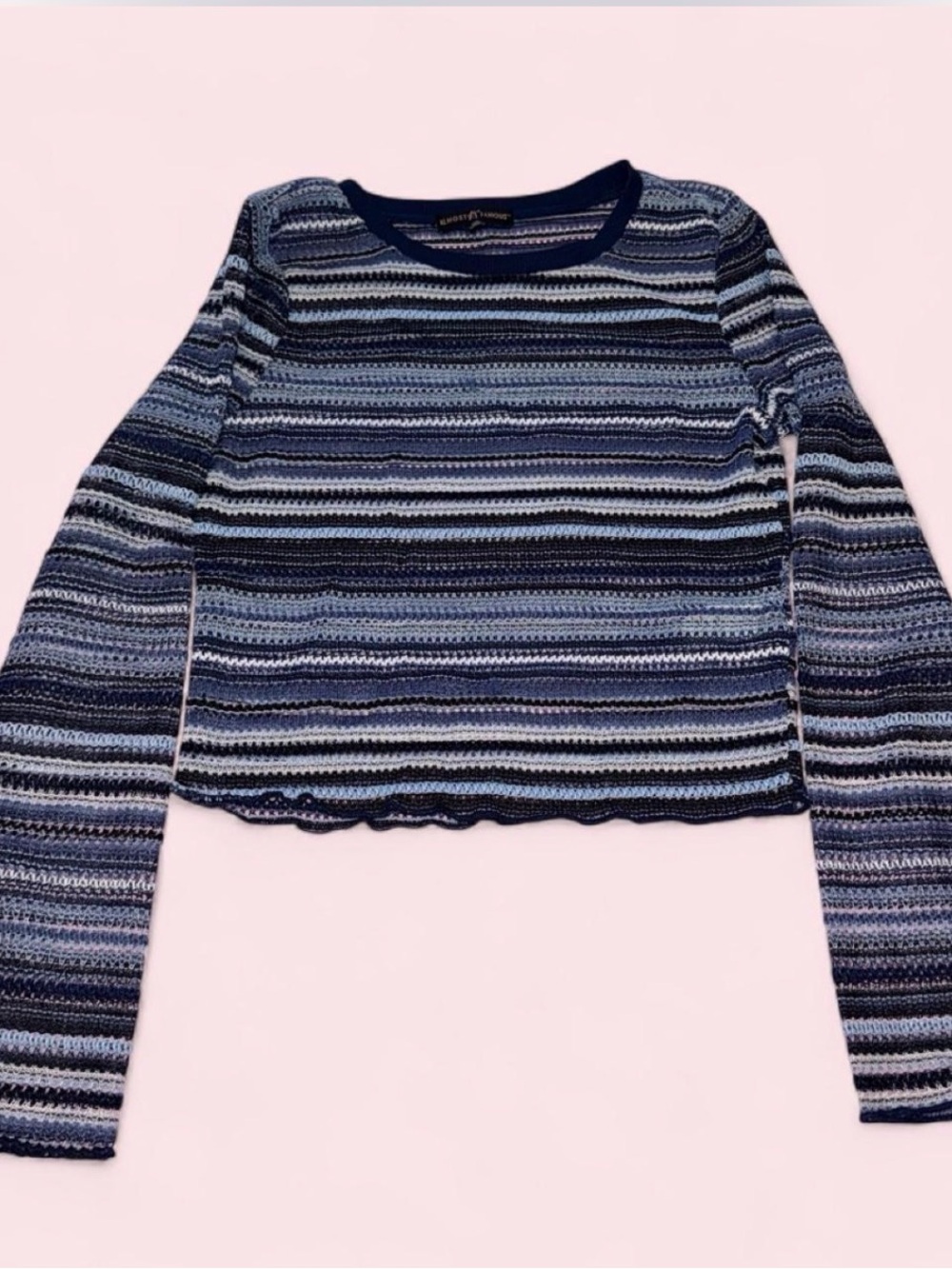 Almost Famous blue striped open-knit top